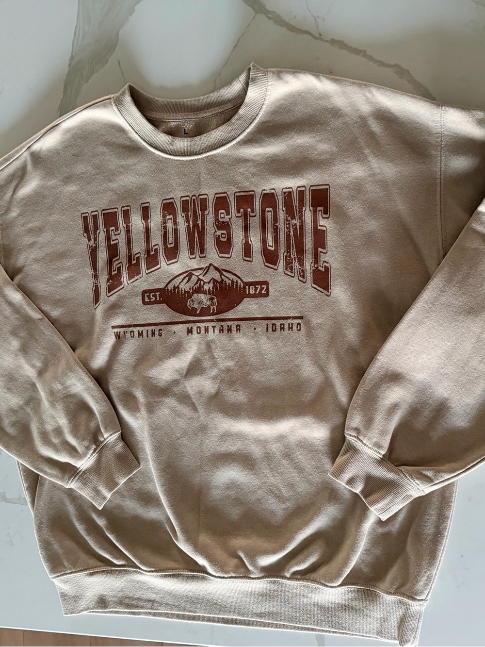 Yellowstone Beige Graphic Crew Sweatshirt by